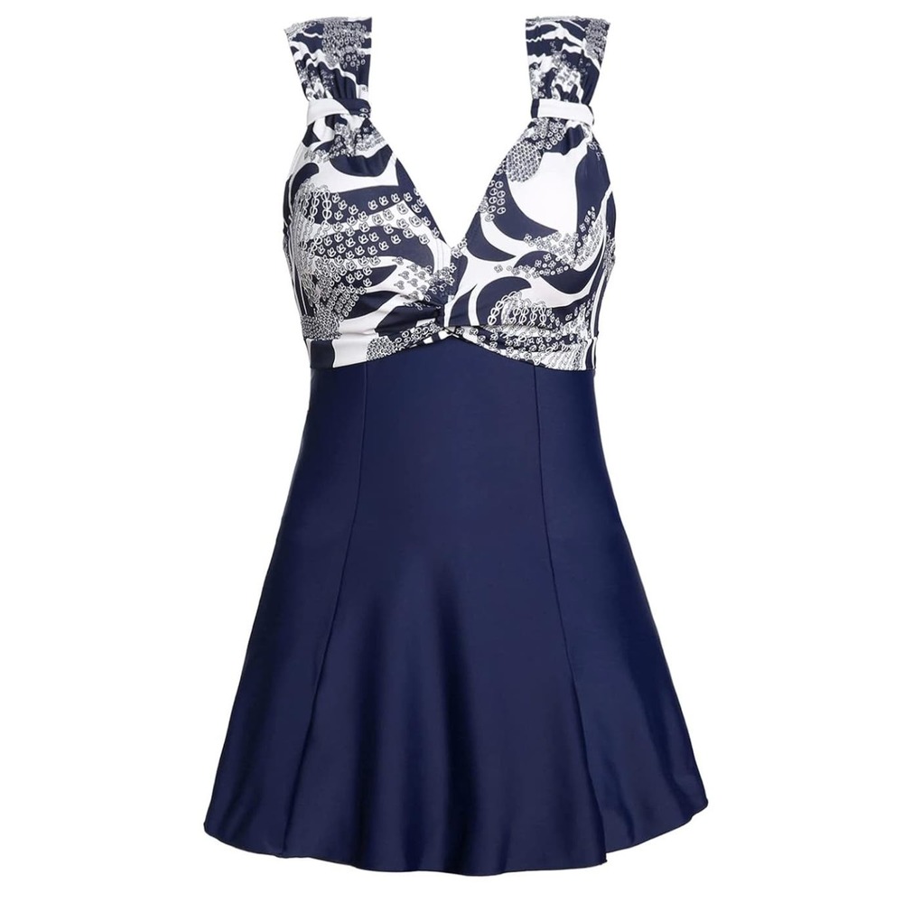 Navy and White Women's Swim Dress